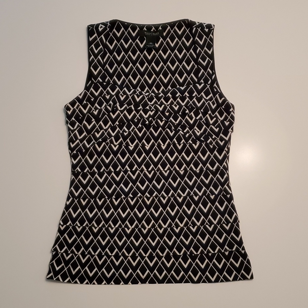 WHBM Black/Creamy White Sleeveless Top XS